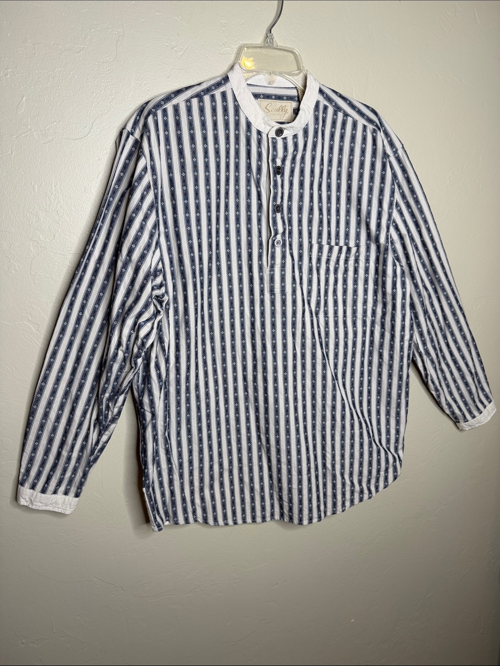 Scully Men's Navy and White Striped Western Henley Shirt - Picture 5 of 8